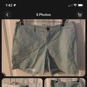 Old navy 5” inch shorts green white gingham 4 Euc high waist